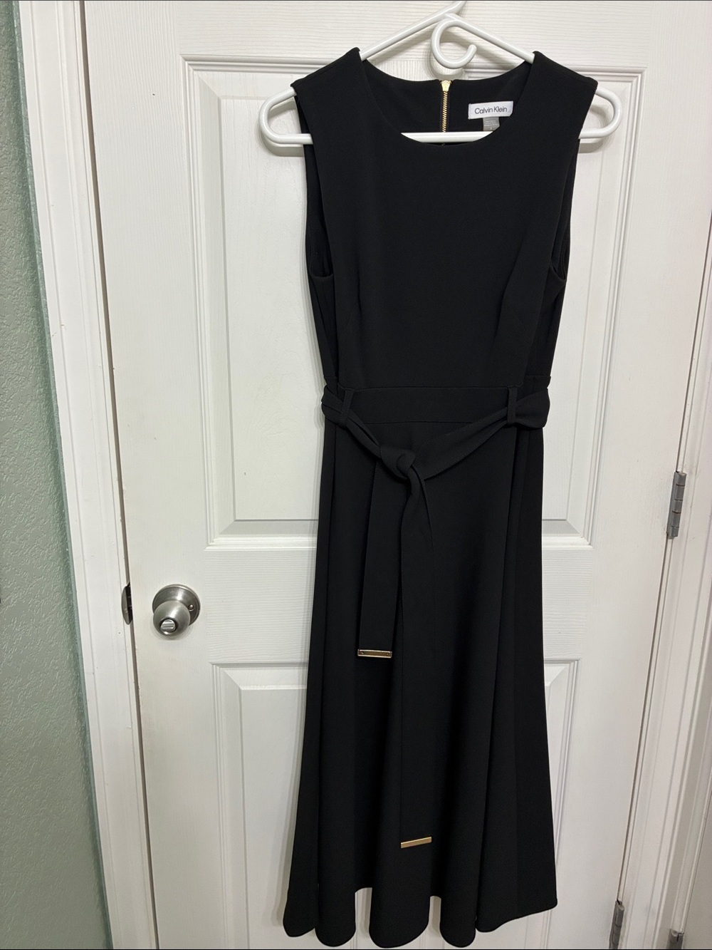 Calvin Klein Black Sleeveless Belted A-Line Dress- size 6 new without tags - Picture 1 of 5